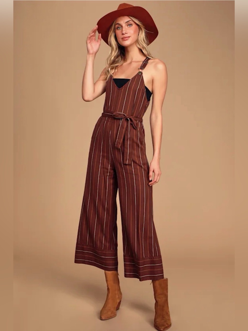 Billabong Bella Day Maroon Striped Wide-Leg Jumpsuit